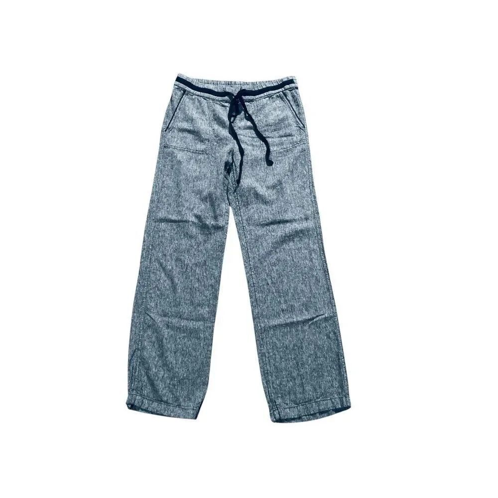 Caslon Womens Heather Blue Drawstring Flat Front Wide Leg Pants Size Medium